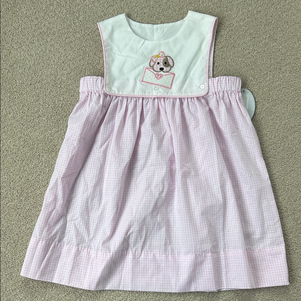 NWT Baby Sen pink heart envelope puppy dress